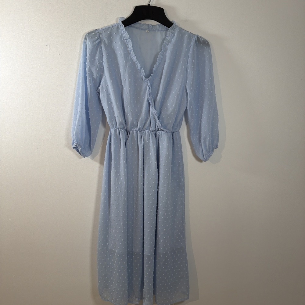 Light Baby Blue Dot Chiffon Midi A Line‎ Dress Medium Spring Summer Cottagecore